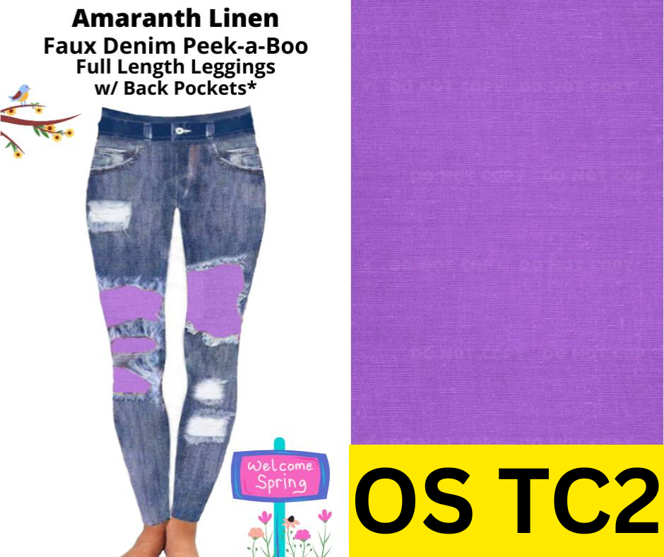 Amaranth Linen Faux Denim Full Length Peekaboo Leggings