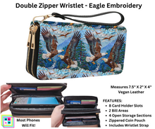 Load image into Gallery viewer, Eagle Embroidery Friends Double Zipper Wristlet
