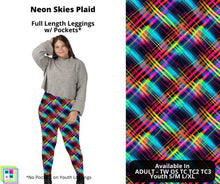 Load image into Gallery viewer, Neon Skies Plaid Full Length Leggings w/ Pockets
