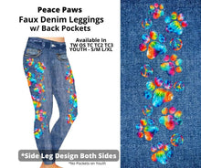 Load image into Gallery viewer, Peace Paws Full Length Faux Denim w/ Side Leg Designs
