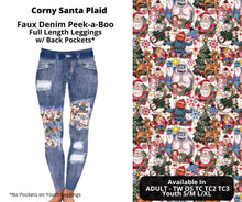 Load image into Gallery viewer, Corny Santa Plaid Faux Denim Full Length Peekaboo Leggings
