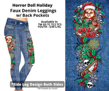 Load image into Gallery viewer, Horror Doll Holiday Full Length Faux Denim w/ Side Leg Designs
