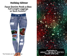 Load image into Gallery viewer, Holiday Glitter Faux Denim Full Length Peekaboo Leggings
