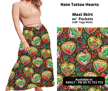 Load image into Gallery viewer, Hate Tattoo Hearts Maxi Skirt
