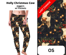 Load image into Gallery viewer, Holly Christmas Cow Joggers
