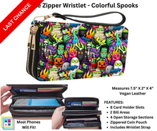 Load image into Gallery viewer, Colorful Spooks Double Zipper Wristlet
