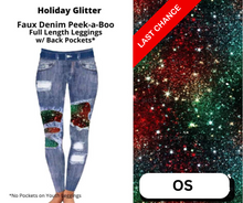 Load image into Gallery viewer, Holiday Glitter Faux Denim Full Length Peekaboo Leggings
