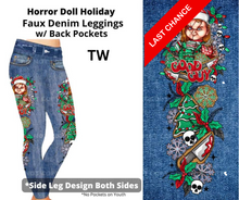 Load image into Gallery viewer, Horror Doll Holiday Full Length Faux Denim w/ Side Leg Designs
