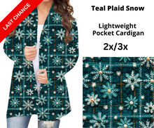 Load image into Gallery viewer, Teal Plaid Snow Pocket Cardigan
