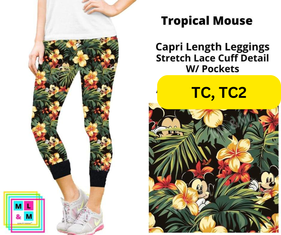 Tropical Mouse Lace Cuff Capris w/ Pockets