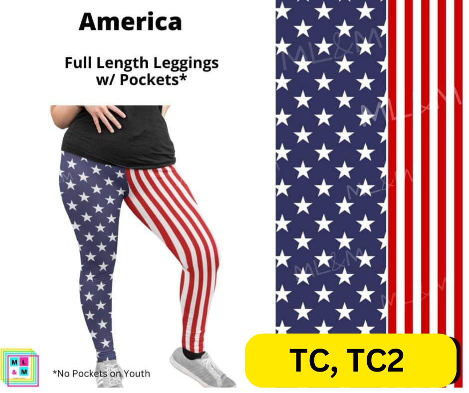 America Full Length Leggings w/ Pockets