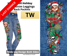 Load image into Gallery viewer, Horror Doll Holiday Full Length Faux Denim w/ Side Leg Designs
