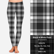 Load image into Gallery viewer, B W Plaid Leggings &amp; Capris with Pockets
