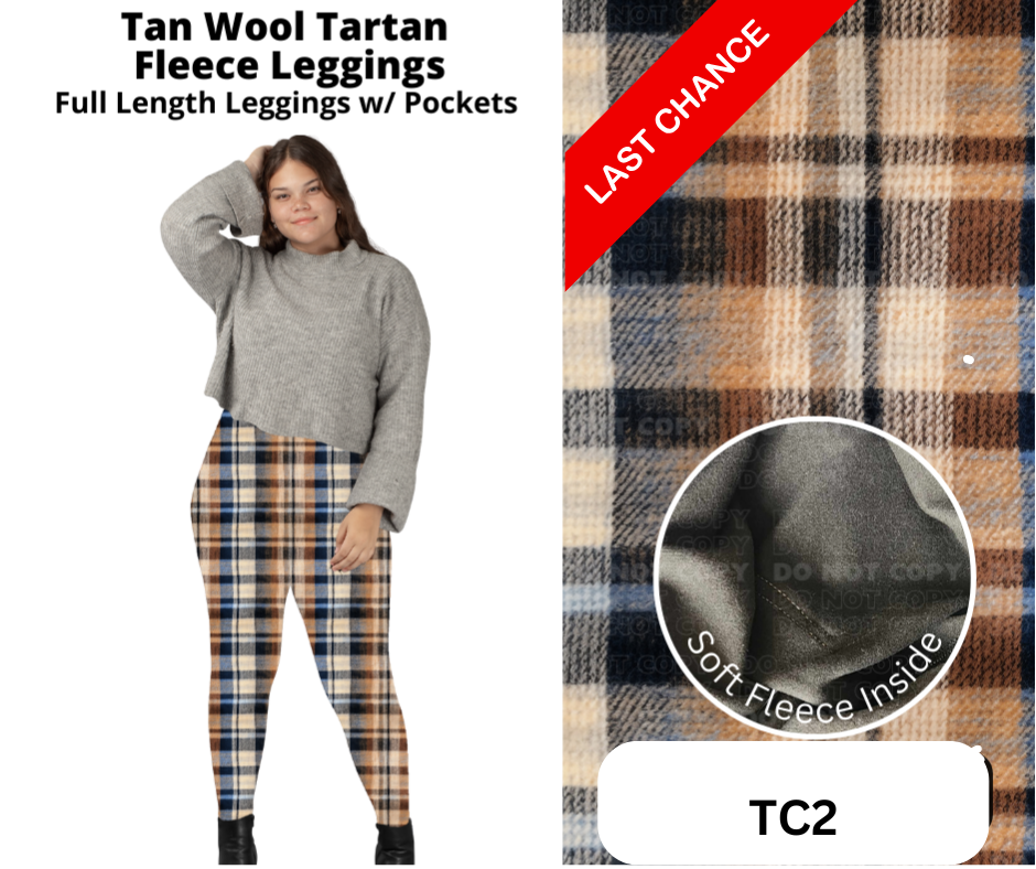 Tan Wool Tartan Fleece Leggings