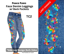 Load image into Gallery viewer, Peace Paws Full Length Faux Denim w/ Side Leg Designs
