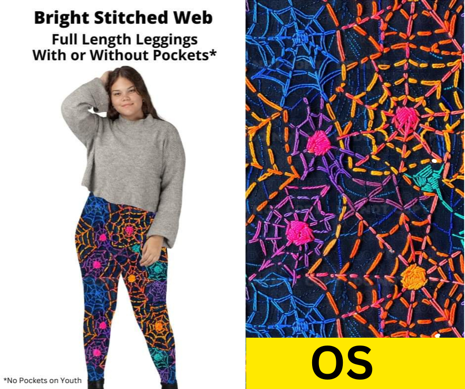 Bright Stitched Web Full Length Leggings w/ Pockets