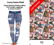 Load image into Gallery viewer, Corny Santa Plaid Faux Denim Full Length Peekaboo Leggings
