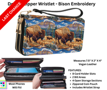 Load image into Gallery viewer, Bison Embroidery Friends Double Zipper Wristlet
