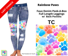 Load image into Gallery viewer, Rainbow Paws Faux Denim Full Length Peekaboo Leggings
