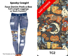 Load image into Gallery viewer, Spooky Cowgirl Faux Denim Full Length Peekaboo Leggings
