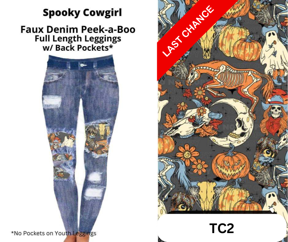 Spooky Cowgirl Faux Denim Full Length Peekaboo Leggings