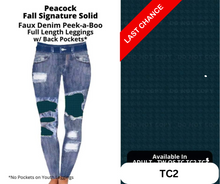 Load image into Gallery viewer, Peacock Faux Denim Full Length Peekaboo Leggings
